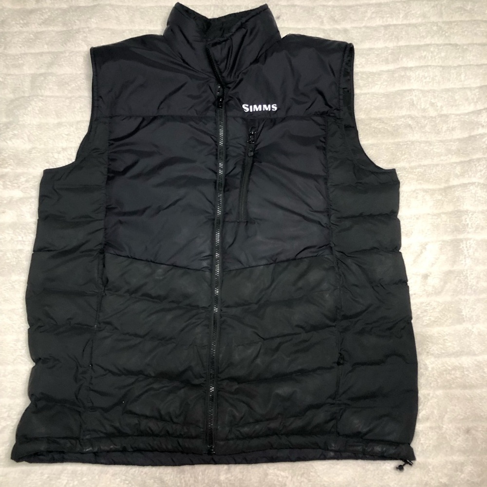 Simms Fall Run Insulated Puffer Vest Men Large Black Full Zip Primaloft Fishing
